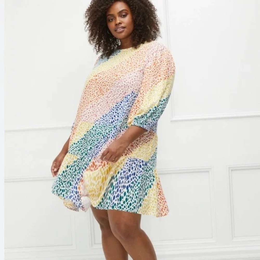 ELOQUII Elements Women's 20 Plus Size Rainbow Print Tiered Easy Dress sundress